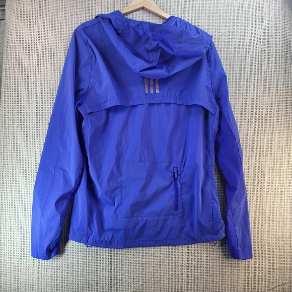 Adidas Jacket Mens Medium Running Hooded Packable Lightweight Windbreaker Blue - Picture 7 of 10